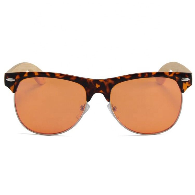China Wholesale Orange Lens Bamboo Feet Half-Rim Anti Blue Light Eyeglasses Eyewear Optical Glasses Frame