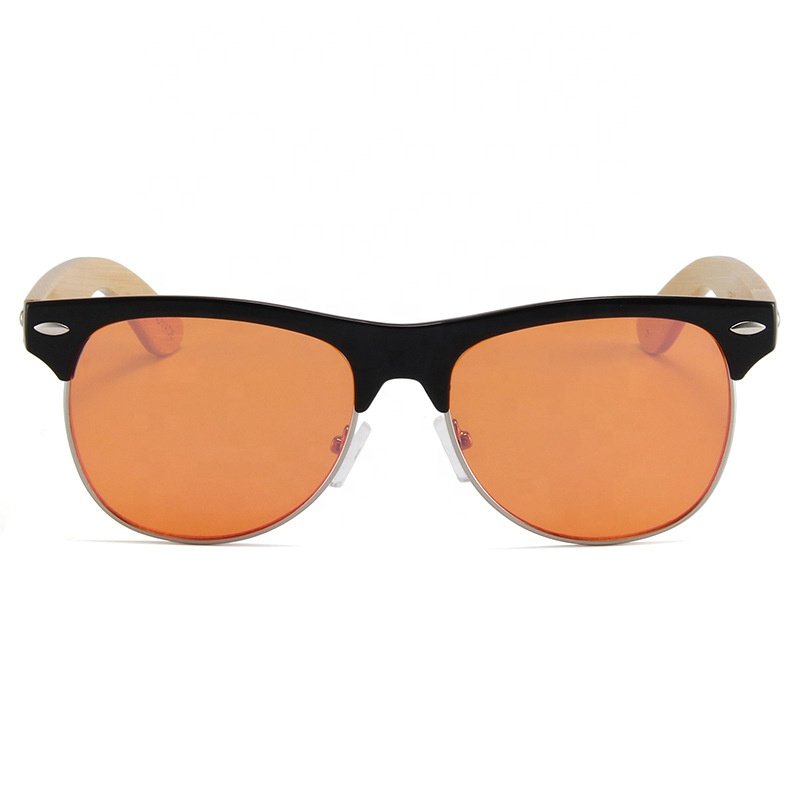China Wholesale Orange Lens Bamboo Feet Half-Rim Anti Blue Light Eyeglasses Eyewear Optical Glasses Frame