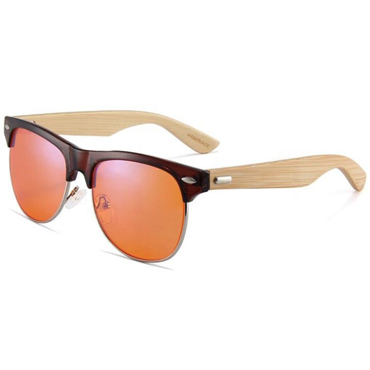 China Wholesale Orange Lens Bamboo Feet Half-Rim Anti Blue Light Eyeglasses Eyewear Optical Glasses Frame