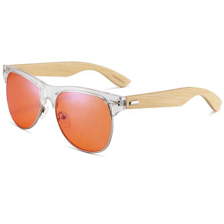 China Wholesale Orange Lens Bamboo Feet Half-Rim Anti Blue Light Eyeglasses Eyewear Optical Glasses Frame