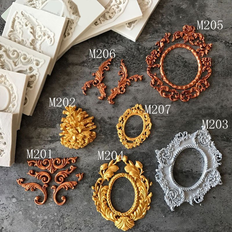 Sugar flipping mold retro frame relief frame satin ribbon pattern hollow relief frame sugar flipping silicone mold