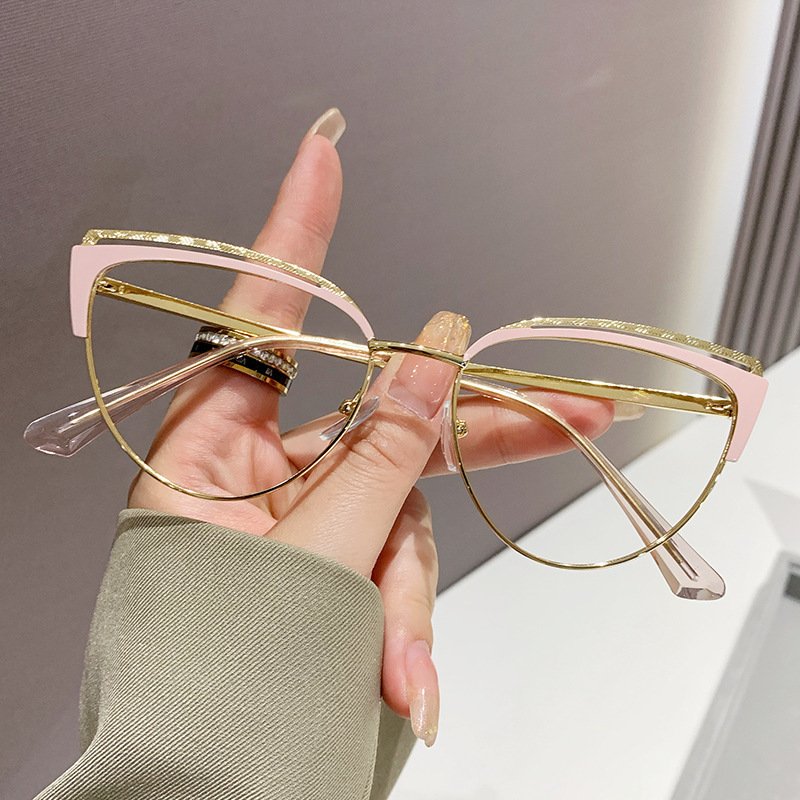 New color-changing anti-blue glasses Metallic color-changing glasses plain cat eye frame fashion color-changing glasses