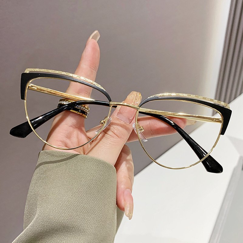 New color-changing anti-blue glasses Metallic color-changing glasses plain cat eye frame fashion color-changing glasses
