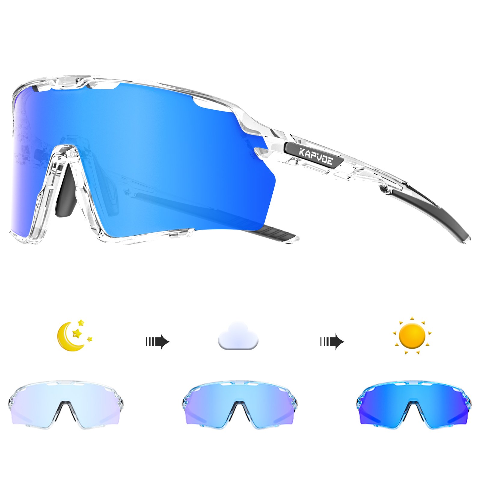 KAPVOE fashion new design photochromic frame high contrast lens for men women outdoor sports running bike goggles sunglasses