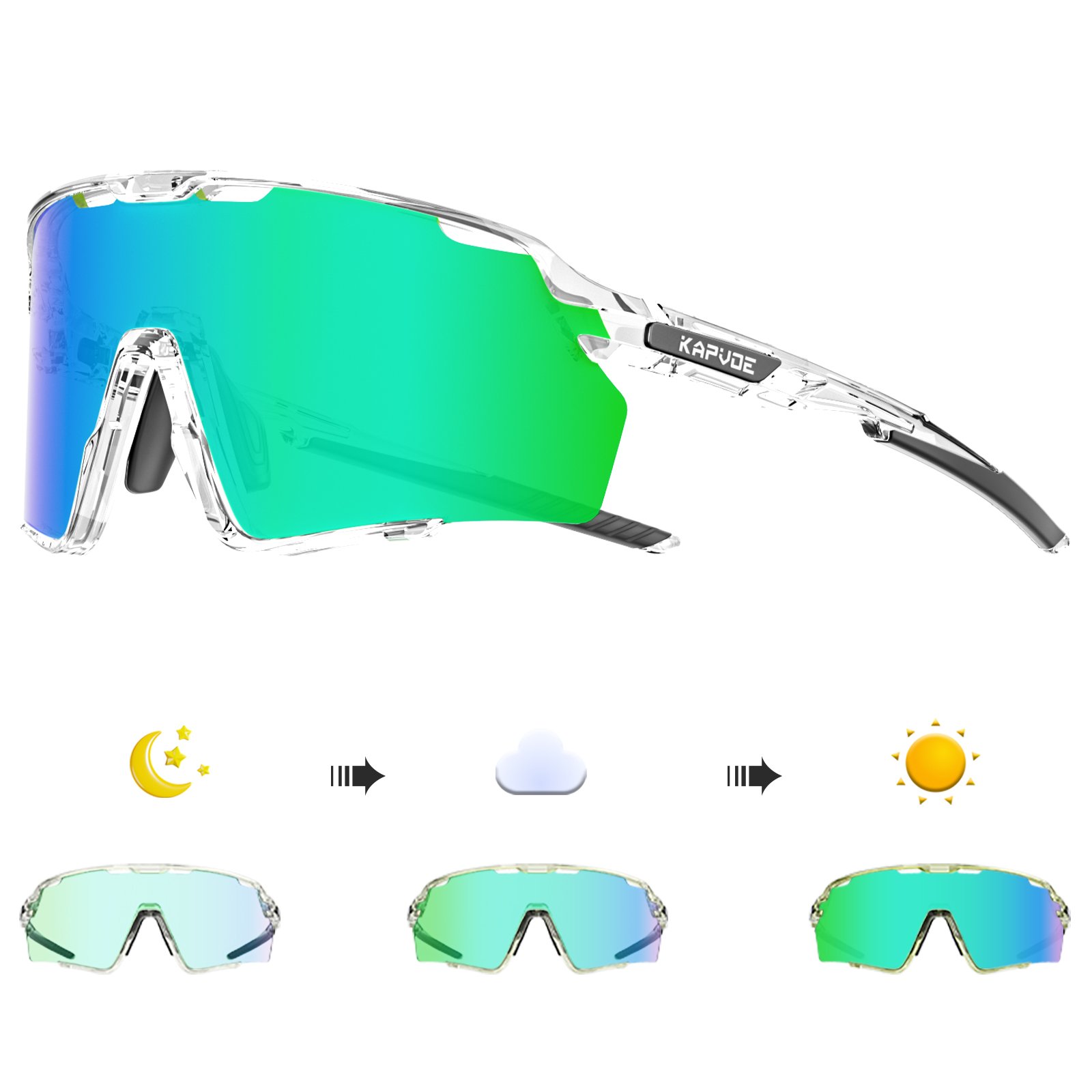 KAPVOE fashion new design photochromic frame high contrast lens for men women outdoor sports running bike goggles sunglasses