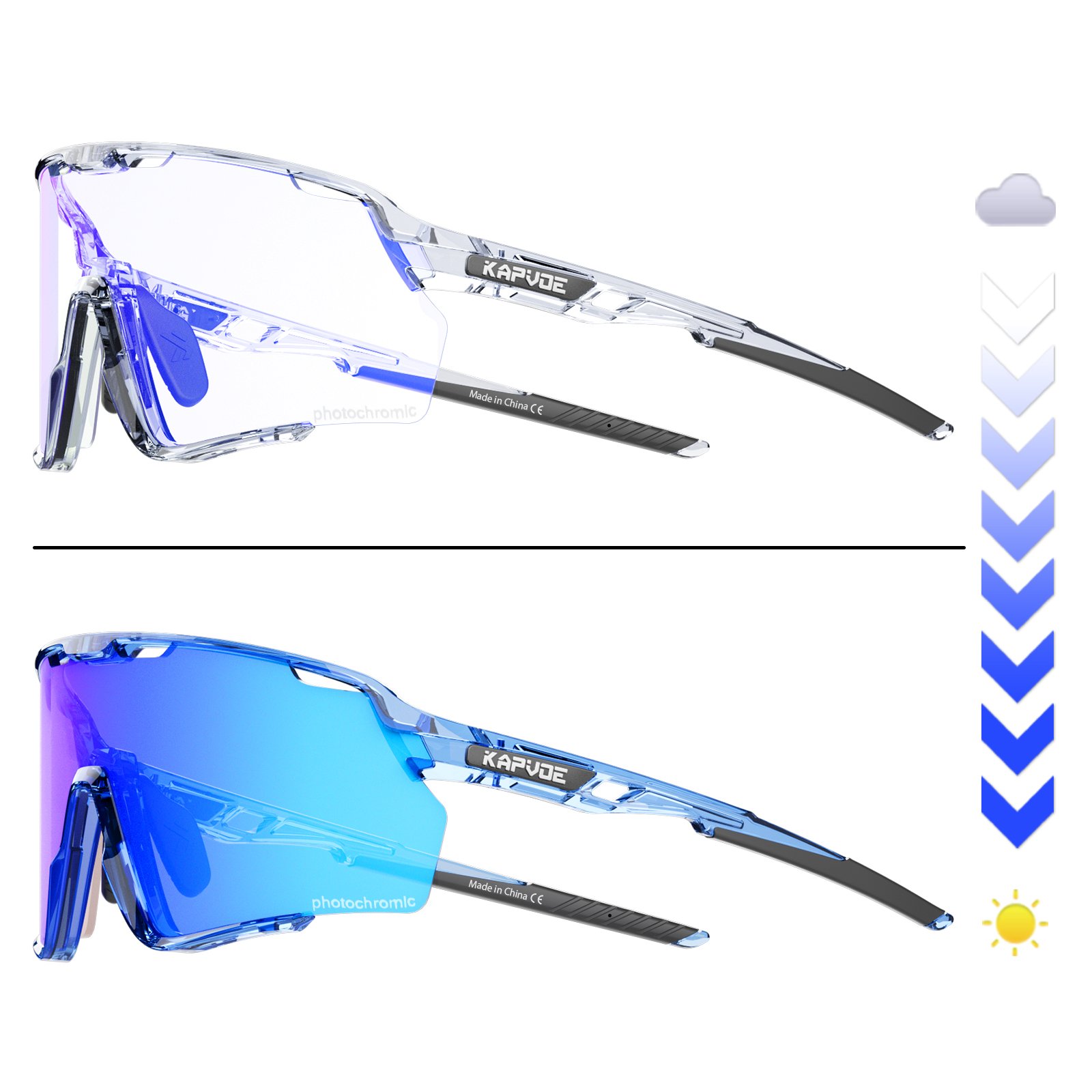 KAPVOE fashion new design photochromic frame high contrast lens for men women outdoor sports running bike goggles sunglasses