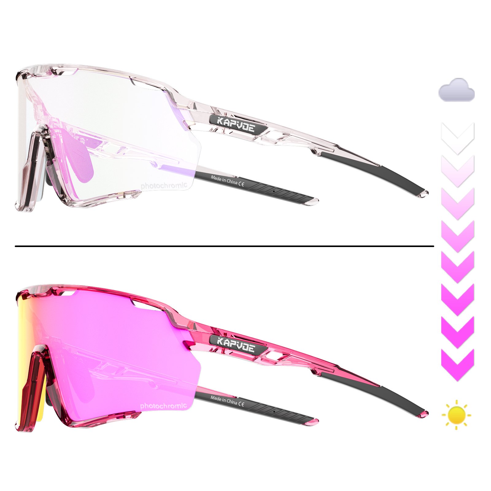 KAPVOE fashion new design photochromic frame high contrast lens for men women outdoor sports running bike goggles sunglasses