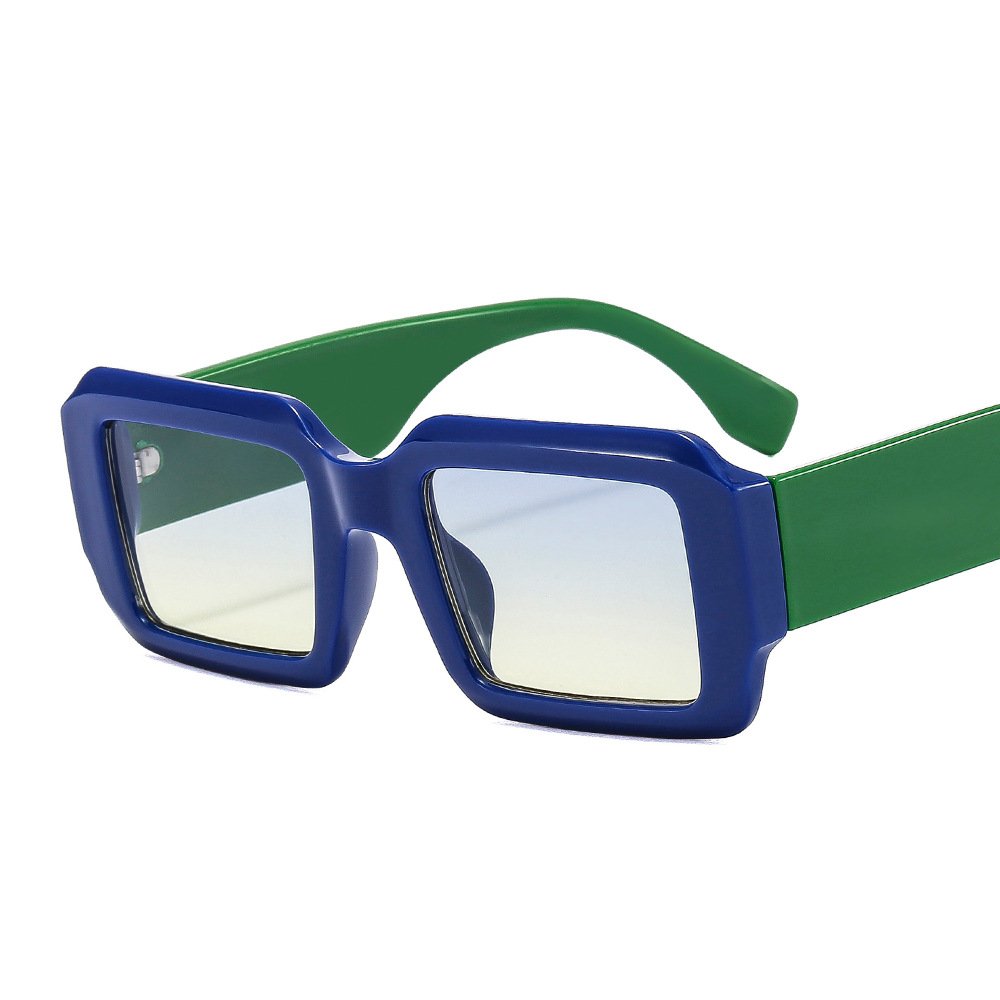 Trendy luxury square glasses women shades flat top plastic green temple blue frame uv400 shades sun glasses designer sunglasses