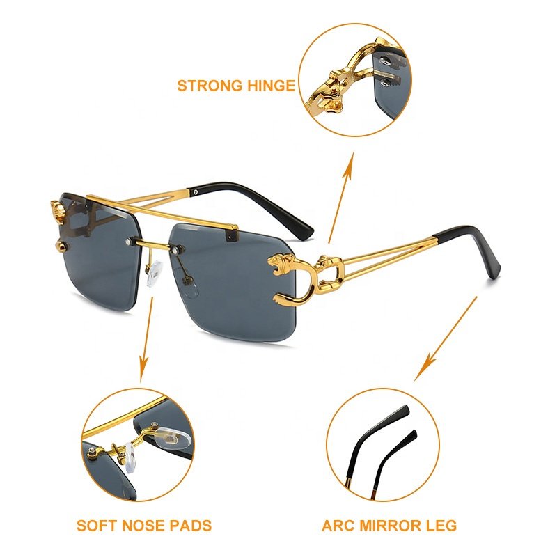 Wholesale Fashion Double Beam Cut Edge Square Frameless Glasses 2024 Fashion Trend Sunglasses for Men and Women wholesale price