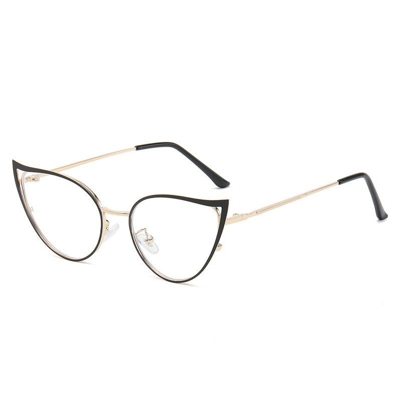 Fashion Unisex Cat Eye Anti-Blue Light Glasses Fashion Metal Decorative Black Myopia Flat Lens Trendy high end optical frame