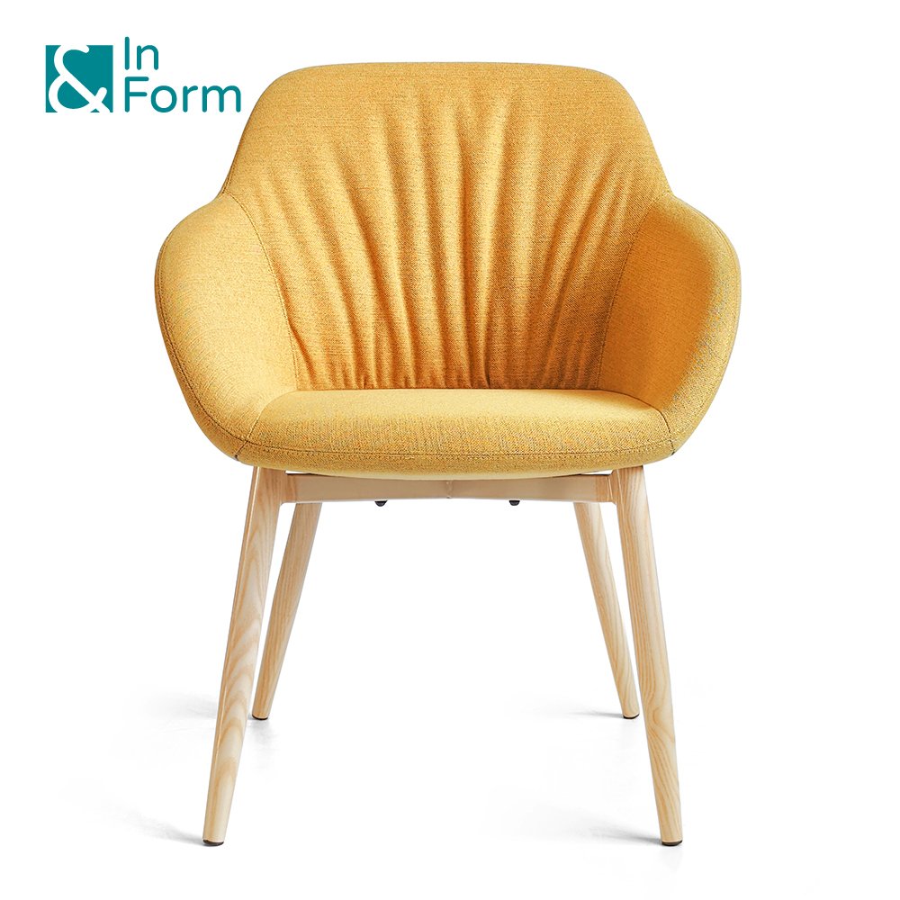 Multifunctional Office Visitor Fabric Upholstered Mold Foam Wood Grain Waiting Area Lounge Premium Fixed Metal Legs Guest Chair