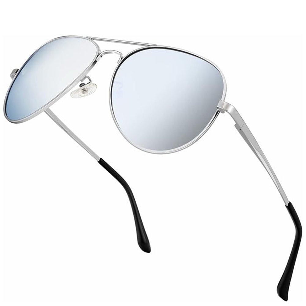 2024 Trendy Sun Glasses Eyewear Blue Lens Metal Frame Fashion AviationSunglasses Custom Logo Polarized Pilot Sunglasses