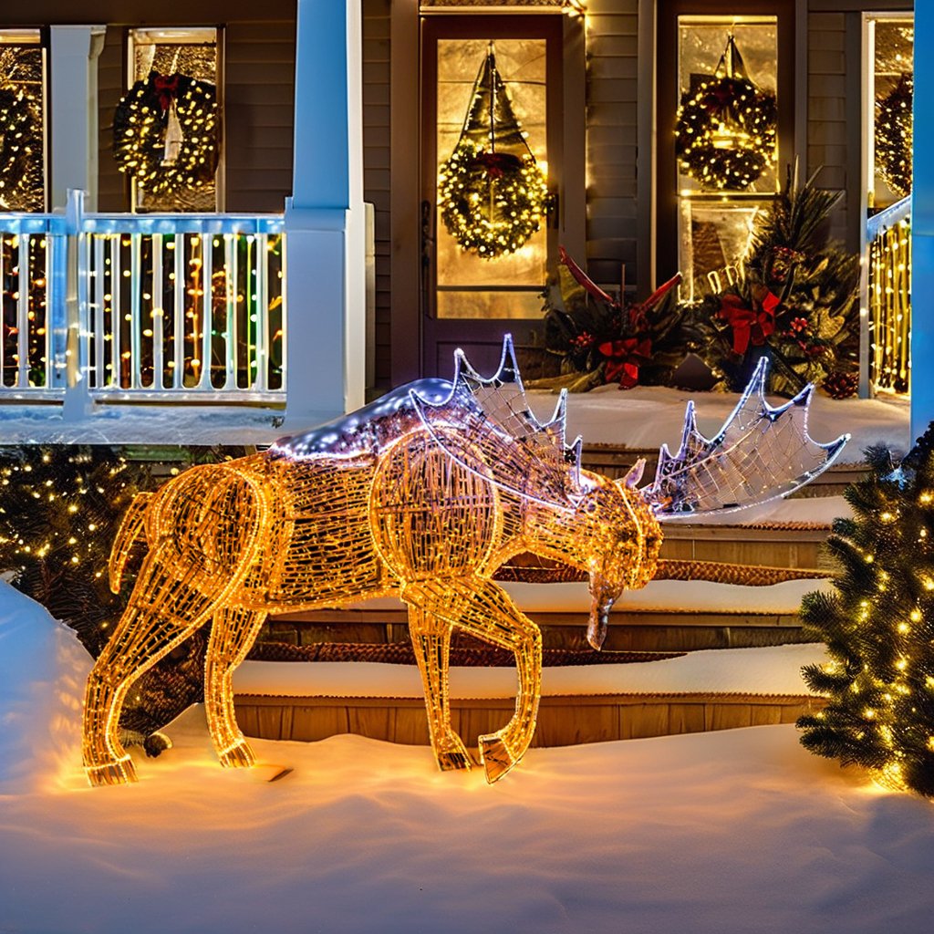 Outdoor Big Christmas Giant Lighted 3D led Motif moose holiday lights for Festive Decorations Landscape Display