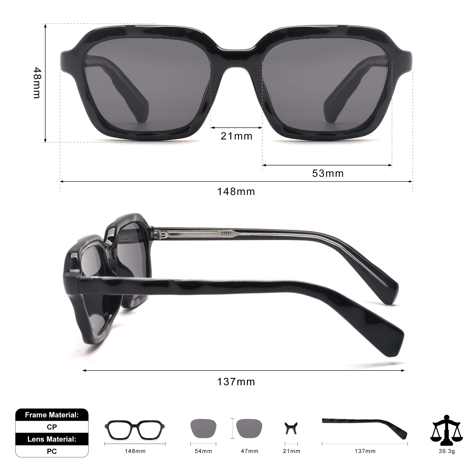 Propionic Acid Pin Square Wave Sunglasses Sunglasses UV400 Retro PC Frame High End Premium Sunglasses