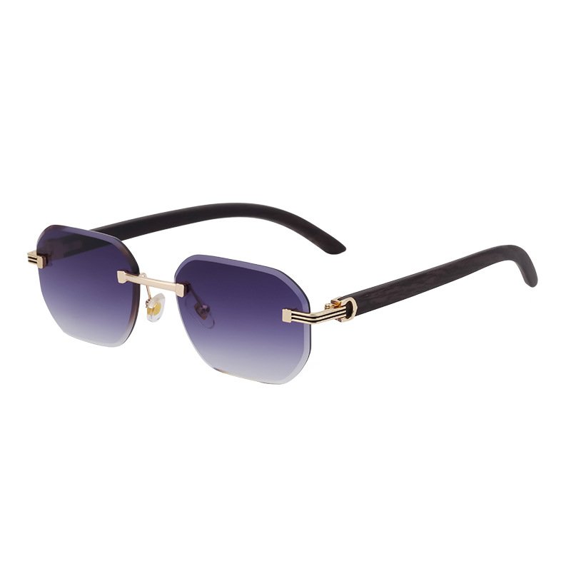New Retro Frameless Woodgrain Men Sunglasses INS Trendy Women's Diamond Cut Edge Anti Blue Light Glasses Literary Business Frame