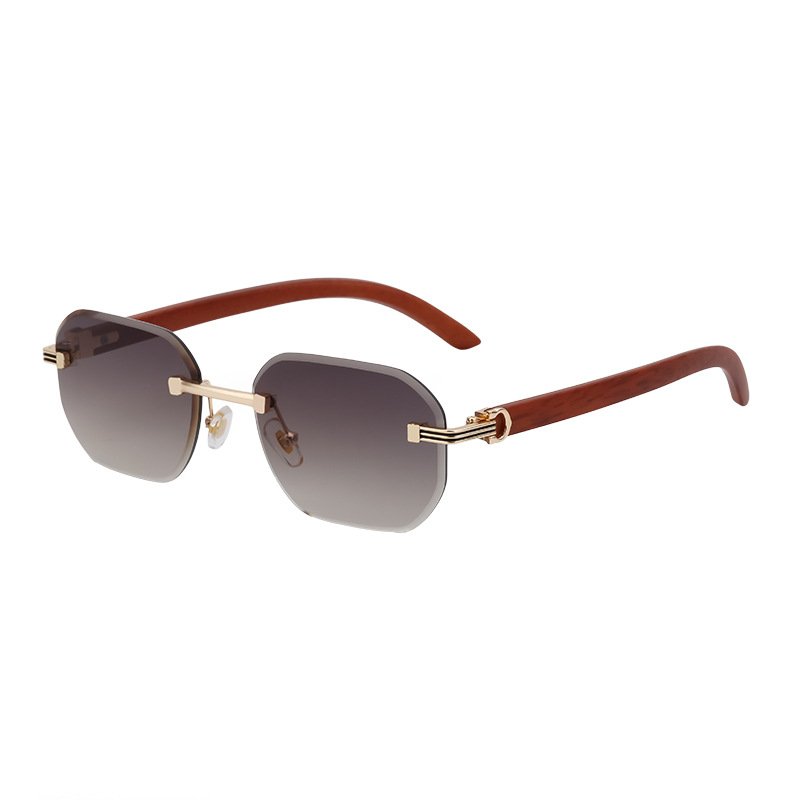 New Retro Frameless Woodgrain Men Sunglasses INS Trendy Women's Diamond Cut Edge Anti Blue Light Glasses Literary Business Frame