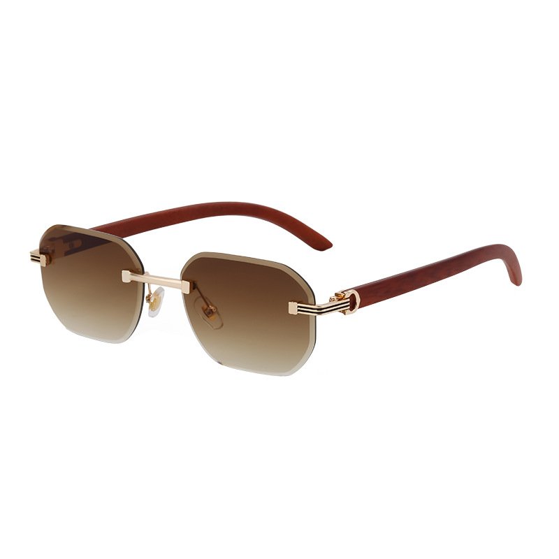 New Retro Frameless Woodgrain Men Sunglasses INS Trendy Women's Diamond Cut Edge Anti Blue Light Glasses Literary Business Frame