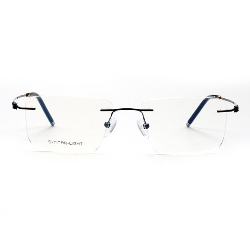 Stock Square rimless Custom prescription glasses High quality flex beta Memory titanium eyeglasses optical frames