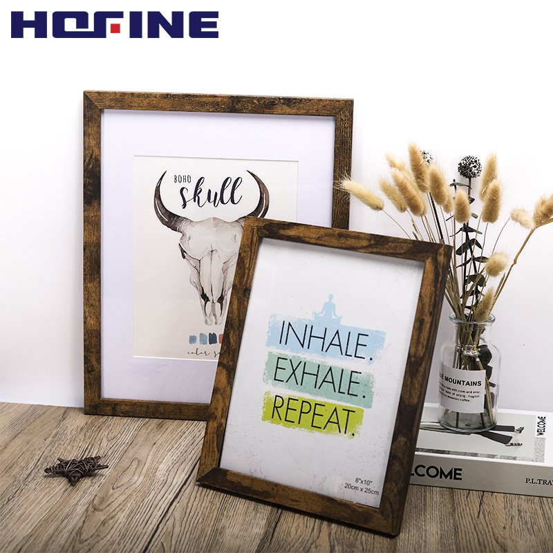 HOFINE custom size antique brown wood for wall display table top decoration photo frame
