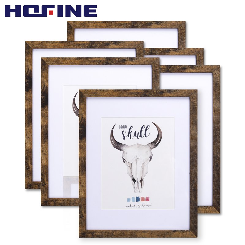 HOFINE custom size antique brown wood for wall display table top decoration photo frame