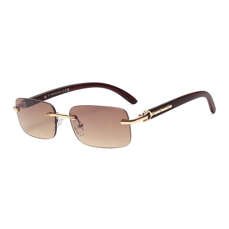 2024 rimless pink small frame sunglasses custom logo shades rectangle eye protection sun glasses for men