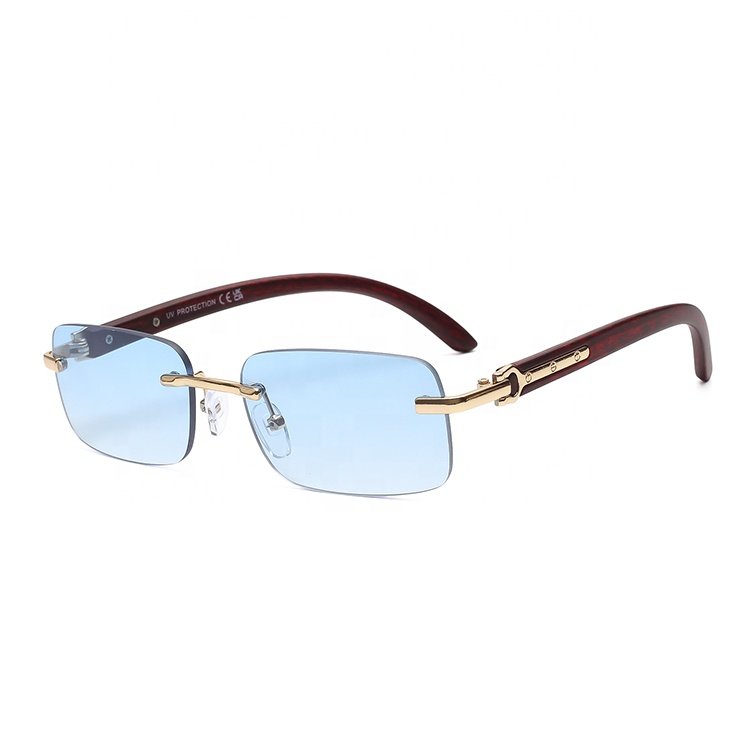 2024 rimless pink small frame sunglasses custom logo shades rectangle eye protection sun glasses for men