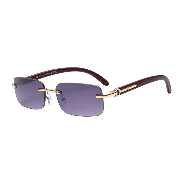 2024 rimless pink small frame sunglasses custom logo shades rectangle eye protection sun glasses for men