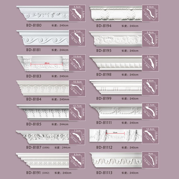 Guanyu BD-8261 PU wall panel corner and frame polyurethane ceiling crown molding