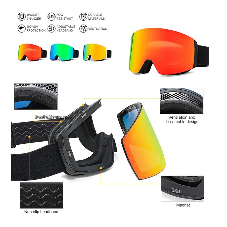 Patent 2024 TPU Frame Mens Ski Glasses sports Uv400 Adult Ski Wind Proof Goggles Snowboard magnetic snow googles
