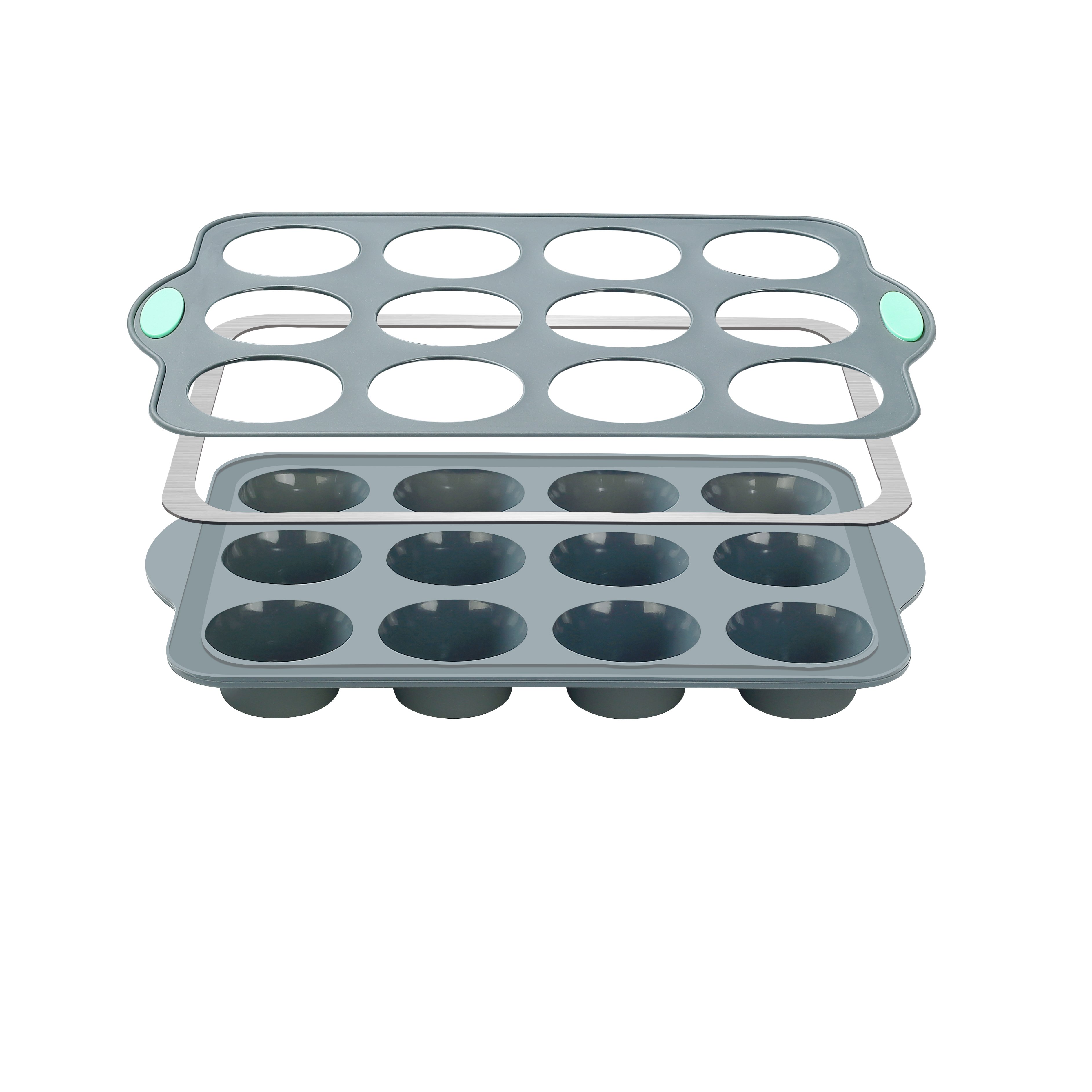 Bicolor 12-Cup Silicone Baking Pan Disposable Metal Framed Cake Tools for Home Baking Easy to Use Both round and Rectangular
