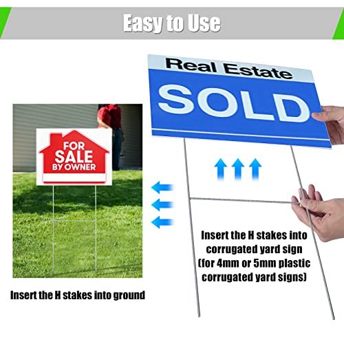 H-Stakes for Yard Signs, Heavy Duty Lawn Sign Stake for 4mm Corrugated Signs, Metal Stakes for Yard Sale Signs/Garage Sale Sign