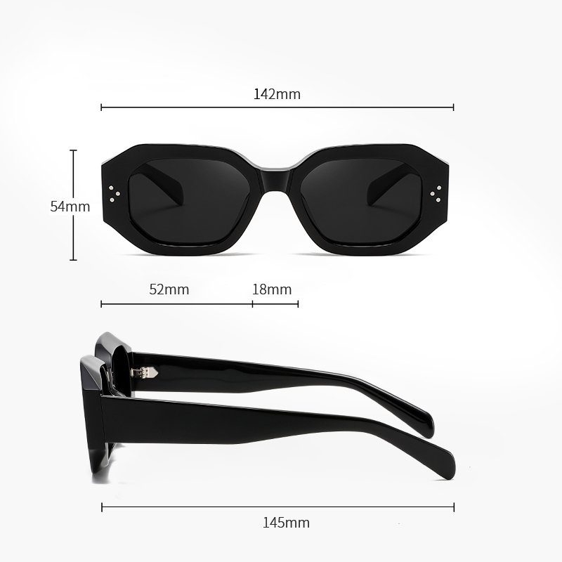 Geometric Acetate Square Sharp Contours Sunglasses for Women with Metal Rivets Decoration Sun Glasses for Men and Women