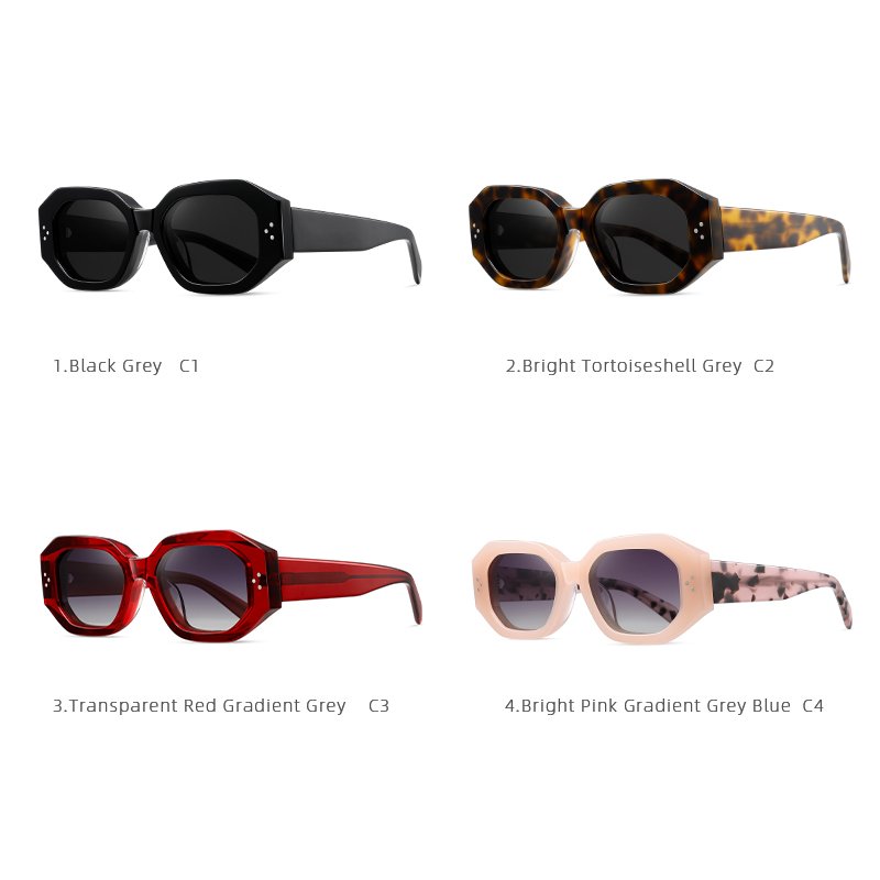 Geometric Acetate Square Sharp Contours Sunglasses for Women with Metal Rivets Decoration Sun Glasses for Men and Women