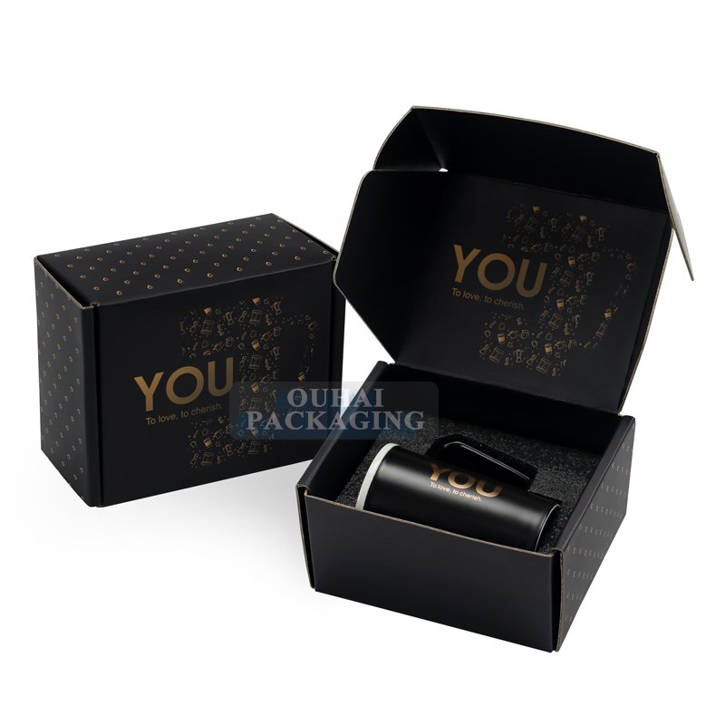 E/F/B/A/C/Ab Flute Corrugated Paper Protective Shipping Box Coffee Cup Mug Black Packaging Mailer Boxes for Cups
