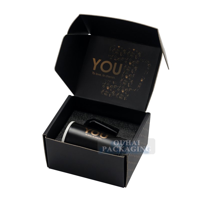 E/F/B/A/C/Ab Flute Corrugated Paper Protective Shipping Box Coffee Cup Mug Black Packaging Mailer Boxes for Cups
