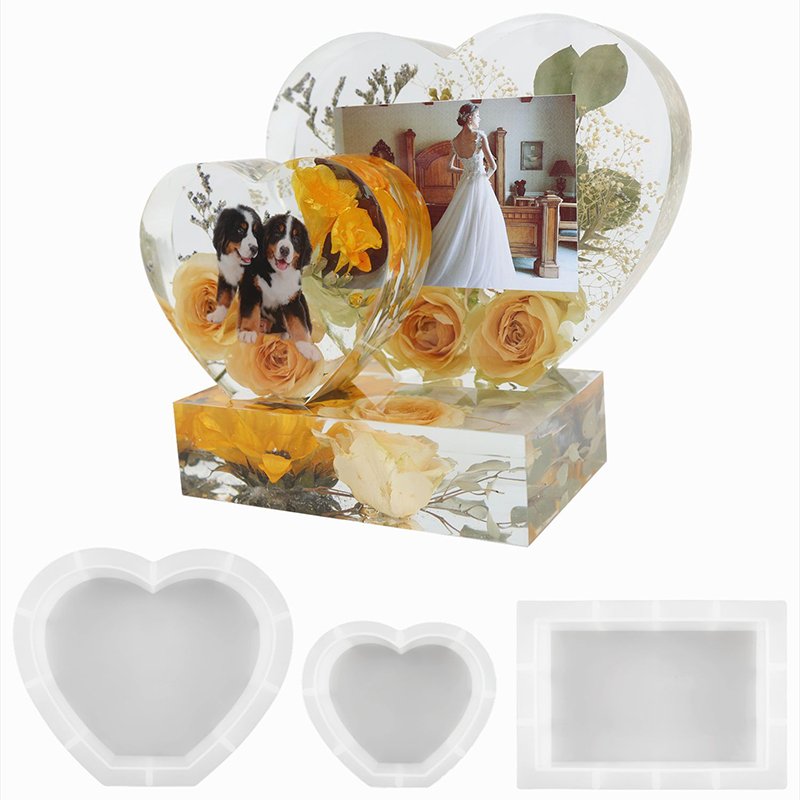 New Ideas Silicone Mold for DIY Resin 3D Heart Photo Frame Resin Moulds Set Love Shape Picture Frames Silicone Molds