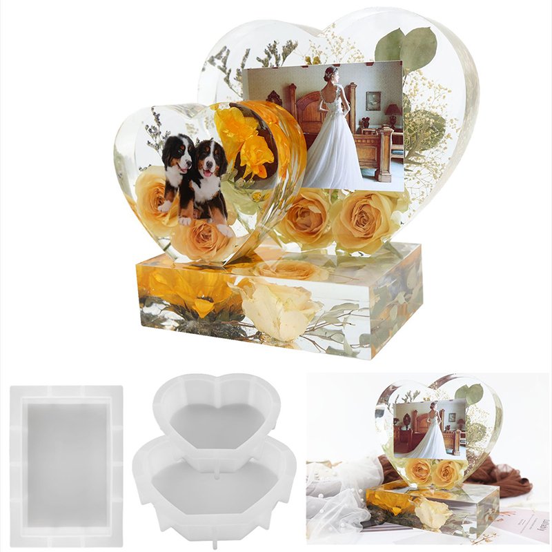 New Ideas Silicone Mold for DIY Resin 3D Heart Photo Frame Resin Moulds Set Love Shape Picture Frames Silicone Molds