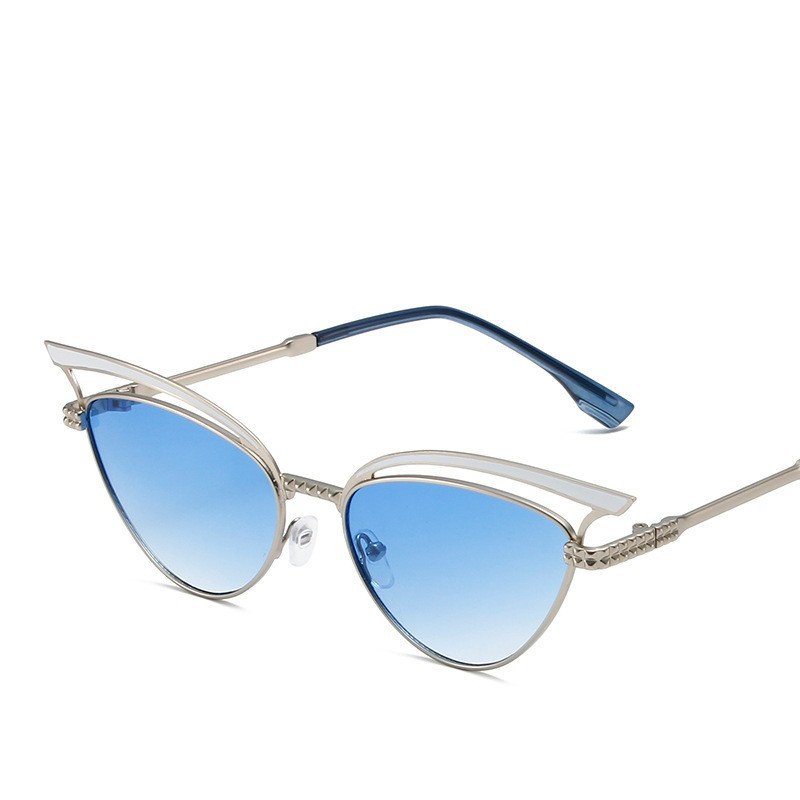 European and American luxury fashion cat eye women sunglasses unique metal frame anti blue light glasses