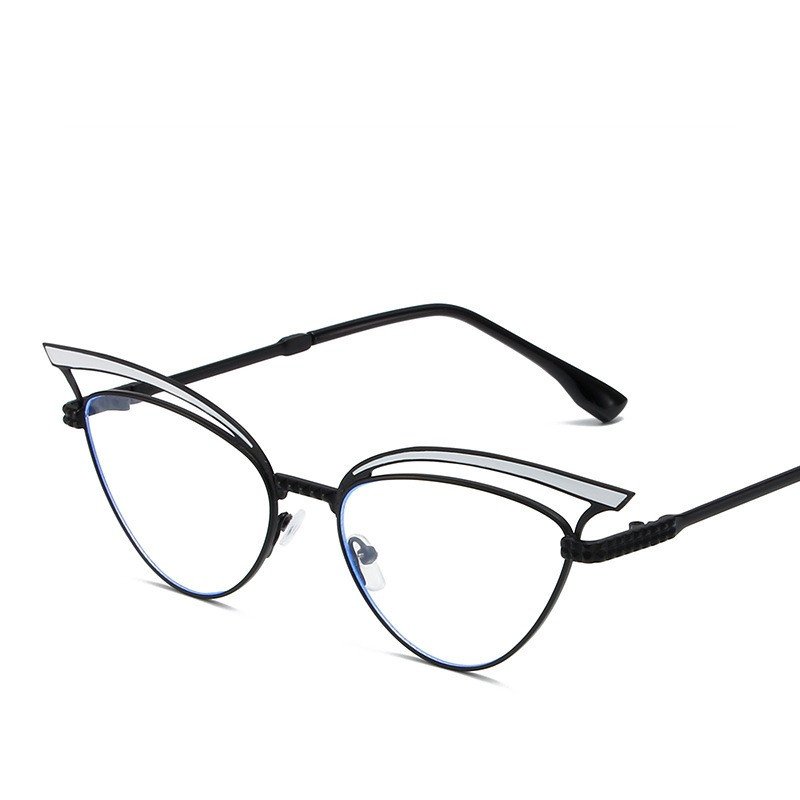 European and American luxury fashion cat eye women sunglasses unique metal frame anti blue light glasses