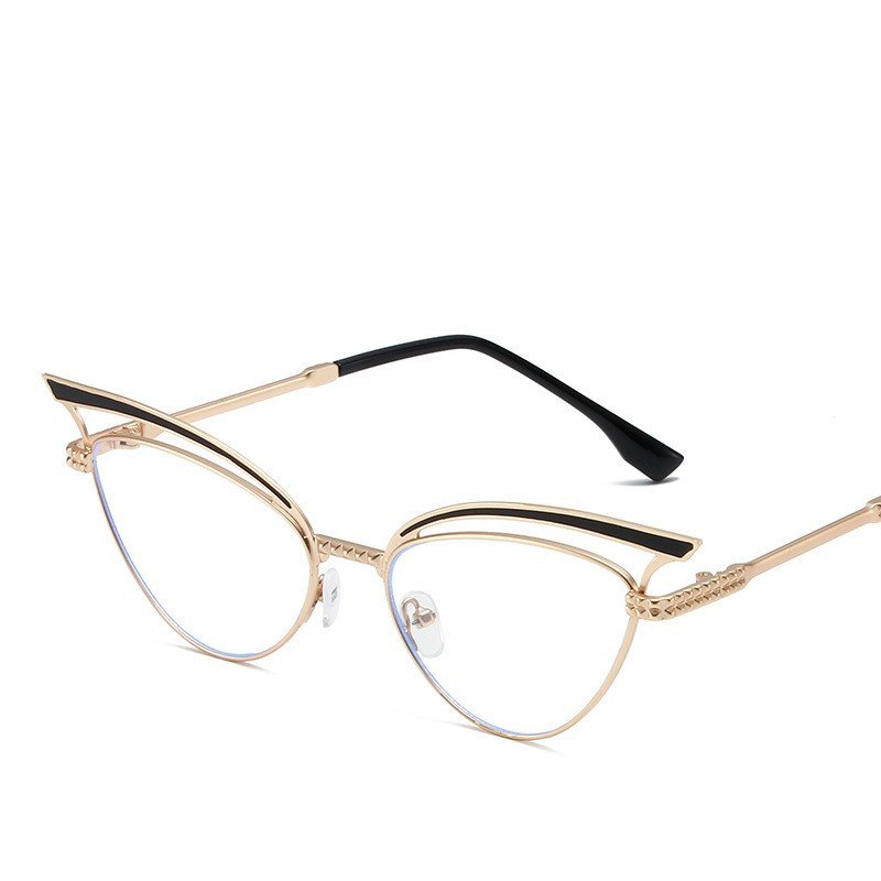 European and American luxury fashion cat eye women sunglasses unique metal frame anti blue light glasses