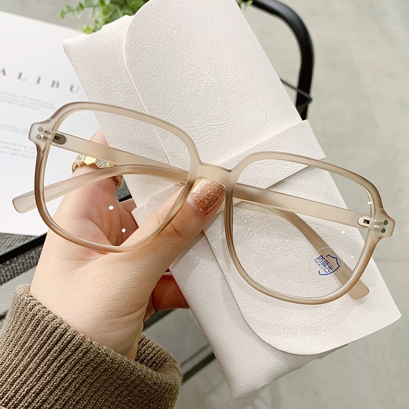 TR glasses frame sand tea color with myopia anti-blue light fashion large frame square glasses frame