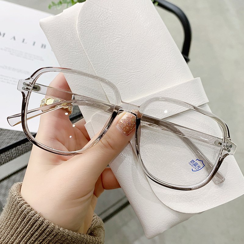 TR glasses frame sand tea color with myopia anti-blue light fashion large frame square glasses frame