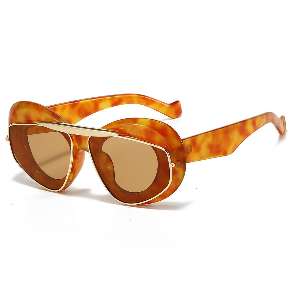 6151 Vintage Leopard Gradient Shades UV400 Men Sun Glasses Ins Oversized Cat Eye Women Sunglasses