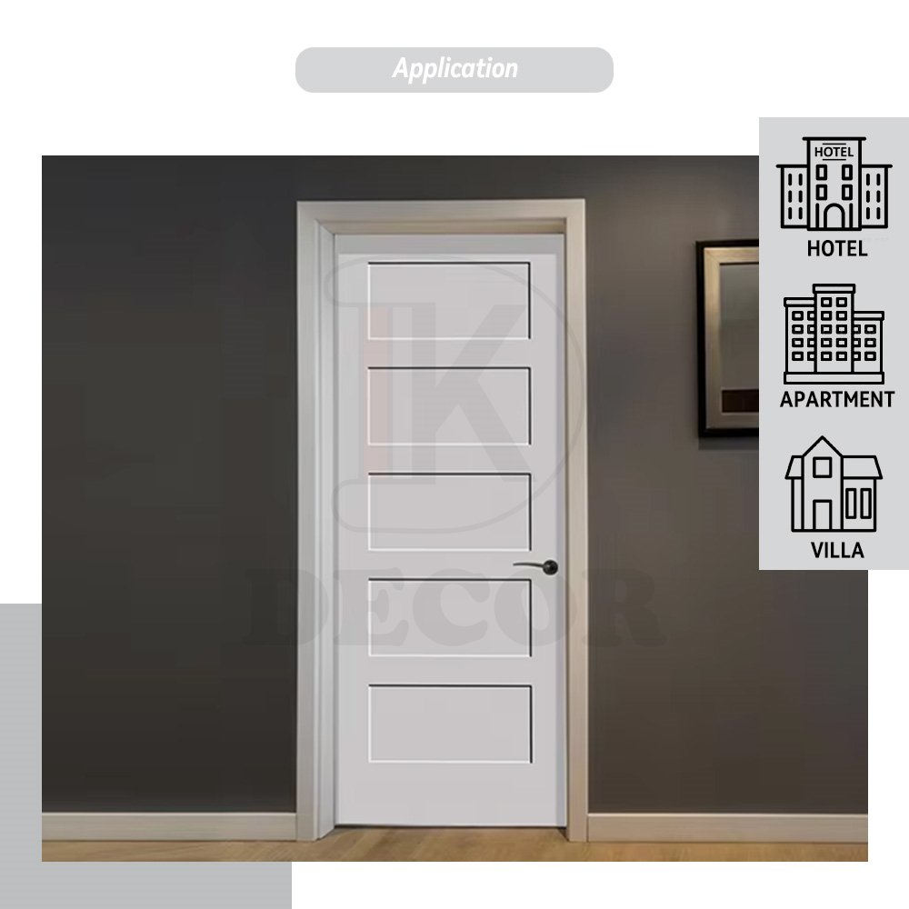High quality manufactory prehung white primer 5 panel shaker style moulded door for houses