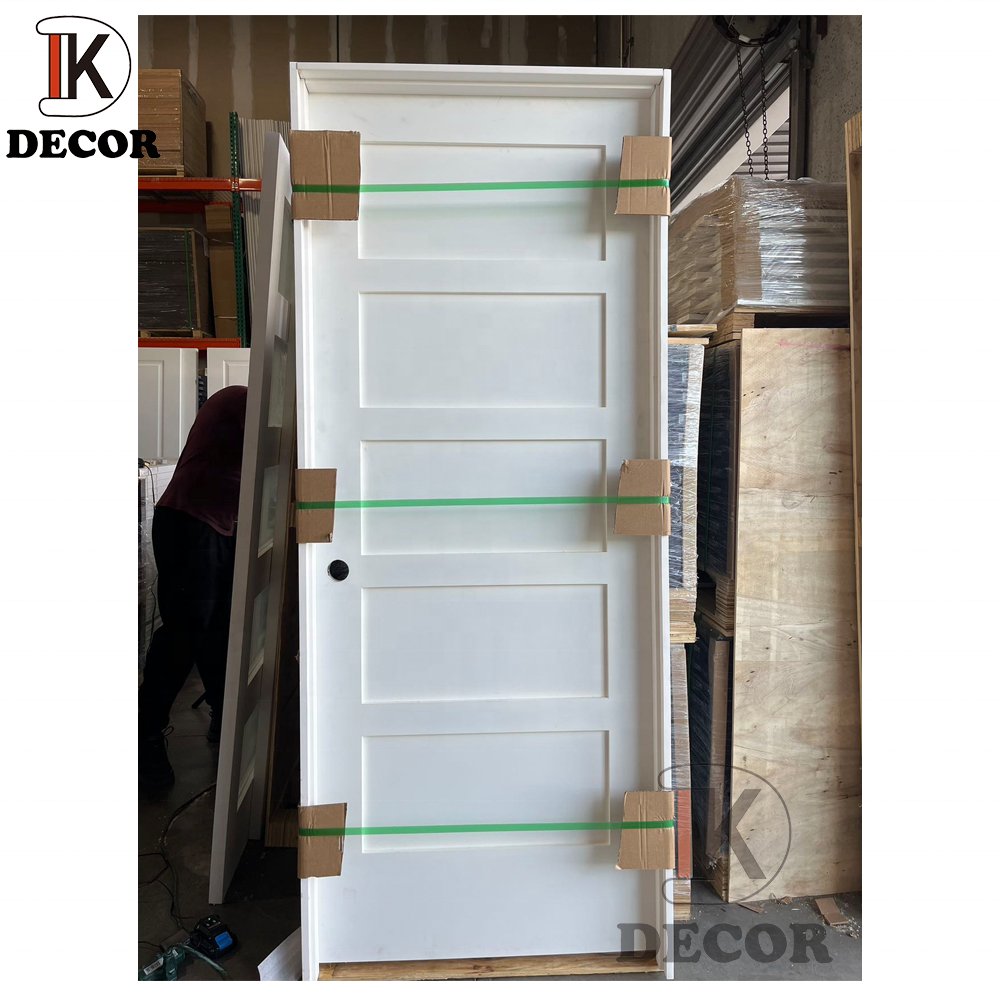 High quality manufactory prehung white primer 5 panel shaker style moulded door for houses