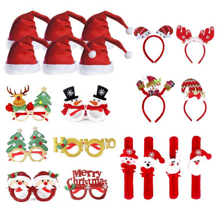HUIXIN Christmas Glasses Frame Set Snowman Christmas Tree Headbands Slap wristbands Funky Santa Claus Hat Christmas Decoration