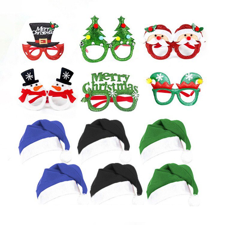 HUIXIN Christmas Glasses Frame Set Snowman Christmas Tree Headbands Slap wristbands Funky Santa Claus Hat Christmas Decoration