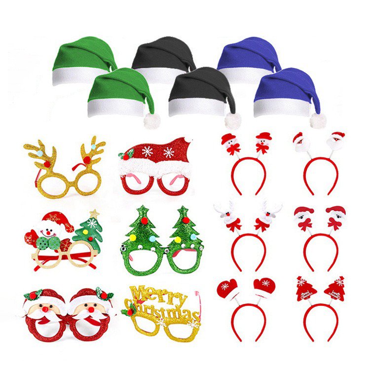 HUIXIN Christmas Glasses Frame Set Snowman Christmas Tree Headbands Slap wristbands Funky Santa Claus Hat Christmas Decoration