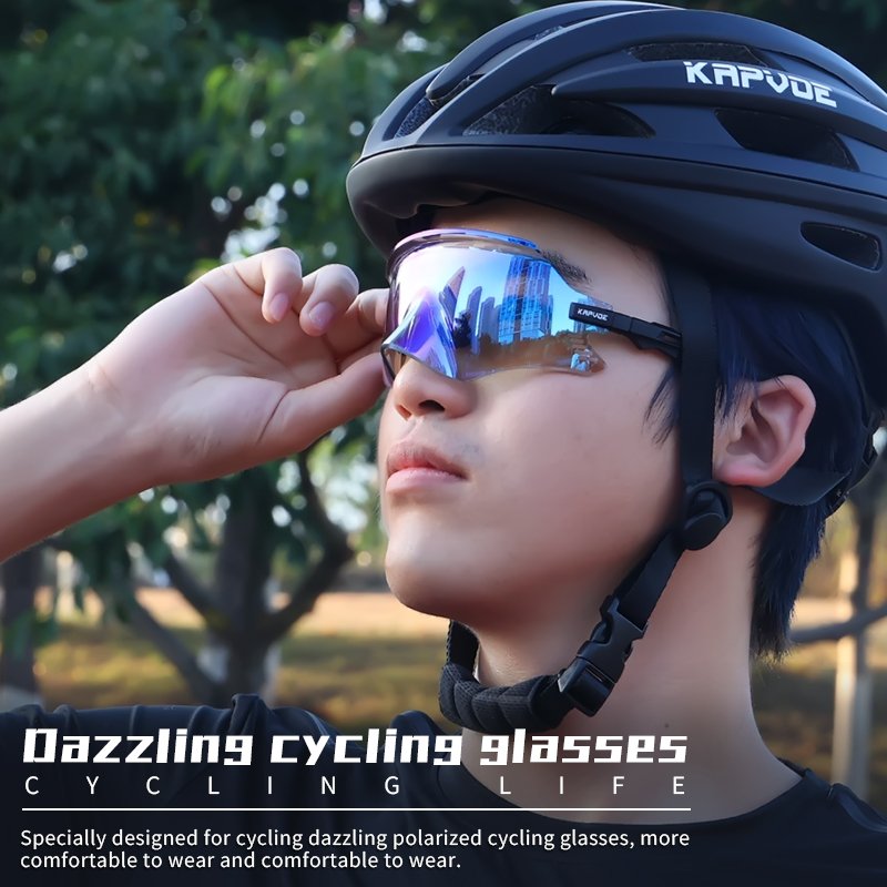 kapvoe outdoor sunglasses mtb road cycling glasses mirror photochromic lens with rimless frame uv400 protection for men women