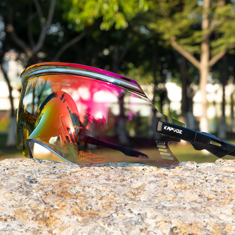 kapvoe outdoor sunglasses mtb road cycling glasses mirror photochromic lens with rimless frame uv400 protection for men women